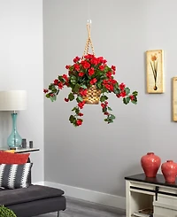 Nearly Natural Geranium Uv-Resistant Indoor/Outdoor Hanging Basket