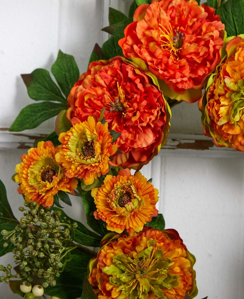 Nearly Natural 24'' Peony & Mum Wreath