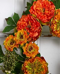 Nearly Natural 24'' Peony & Mum Wreath