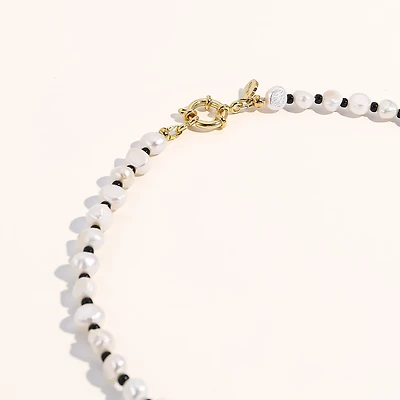18K Gold Plated Freshwater Pearl with Black Japanese Beads - Victoria Necklace 17" For Women