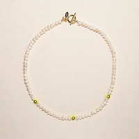 Joey Baby 18K Gold Plated Freshwater Pearls with Smilie Face - HaHa Necklace 17" For Women