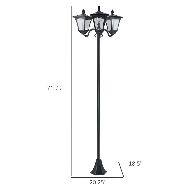 Outsunny 72" Outdoor Solar Light Post, Triple Head Lamp,