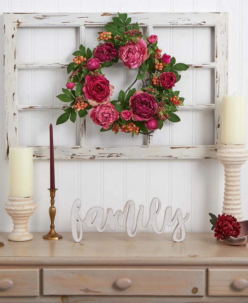 Nearly Natural 20" Peony and Berry Wreath