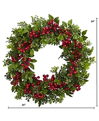 Nearly Natural 24" Berry Boxwood Wreath