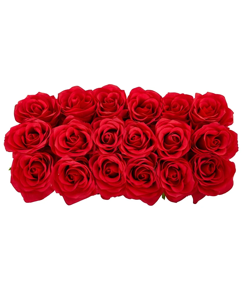 Nearly Natural Dozen Silk Roses Ceramic Rectangular Planter