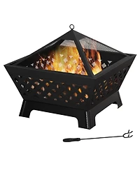 Outsunny 26 Inch Outdoor Fire Pits, Bonfire Wood Burning Firepit Bowl, Camping Fire Pit with Spark Screen Cover, Poker for Patio, or Backyard, Black