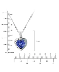 Cubic Zirconia & Gray Enamel 18" Heart Pendant Necklace in Sterling Silver