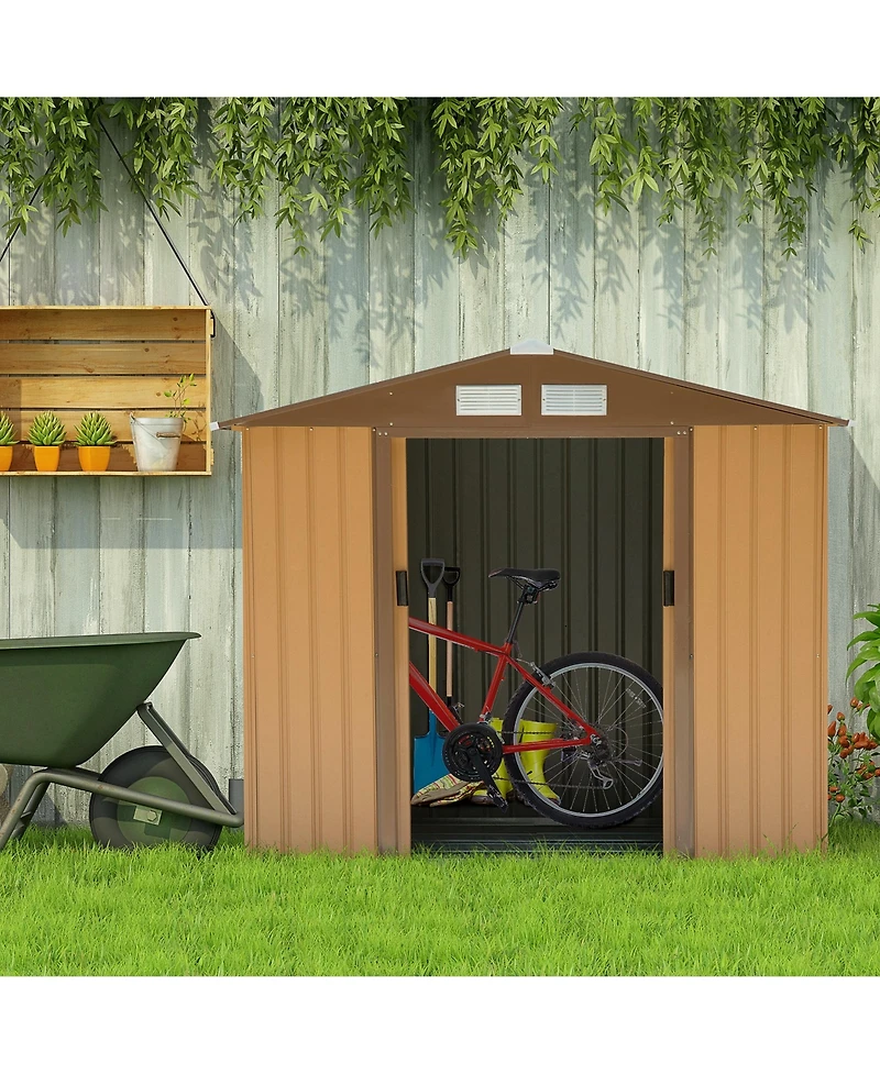 Outsunny 7 ft x 4 ft Outdoor Galvanized Metal Garden Storage Shed with Doors,