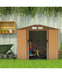 Outsunny 7 ft x 4 ft Outdoor Galvanized Metal Garden Storage Shed with Doors,