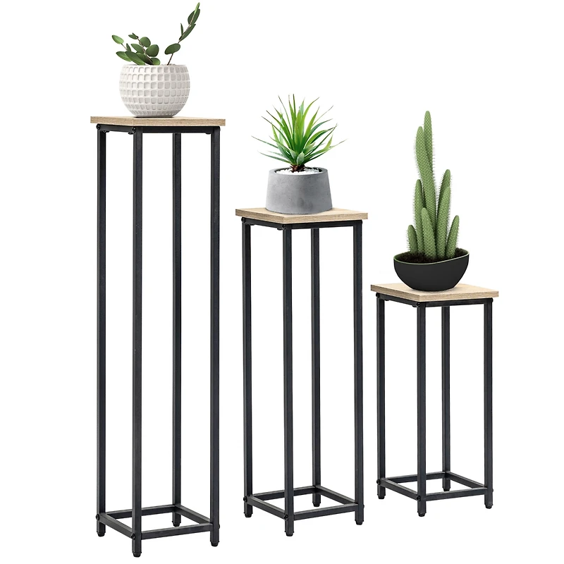 Outsunny Flower Sd Set, 3 Metal Plant Racks, Outdoor Decor