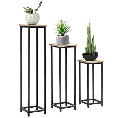 Outsunny Flower Sd Set, 3 Metal Plant Racks, Outdoor Decor