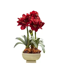 Nearly Natural Amaryllis Arrangement w/Vase