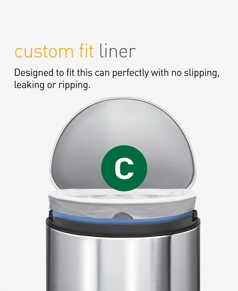 simplehuman Code C 100pk Custom Fit Liners with 5 Quick Dispense Packs, 10-12L Bathroom Trash Bag Liners
