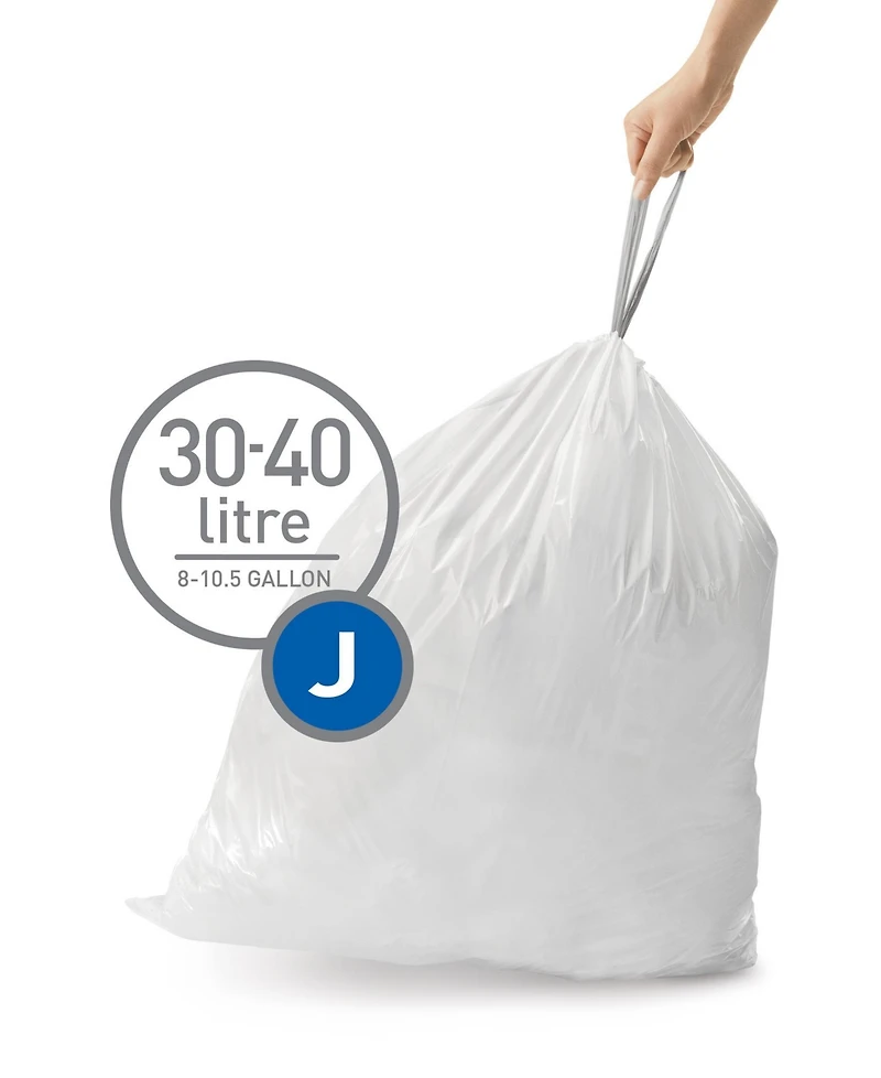 simplehuman Code J 100pk Custom Fit Liners with 5 Quick Dispense Packs, 30-45L Kitchen Trash Bag Liners