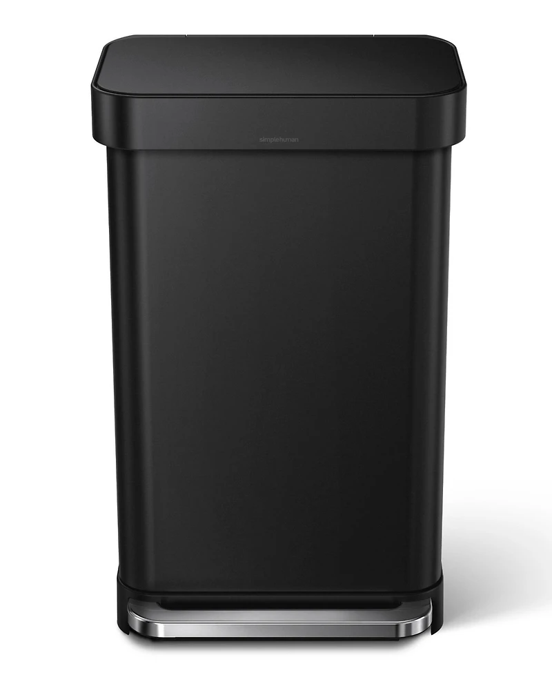 simplehuman 45 Liter Rectangular Liner Rim Steel Kitchen Trash Can with Liner Pocket