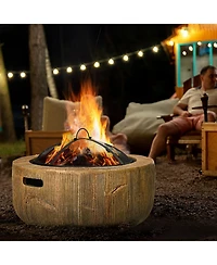 Outsunny Fire Pit with Spark Screen and Poker, 24" Wood-burning Bowl,