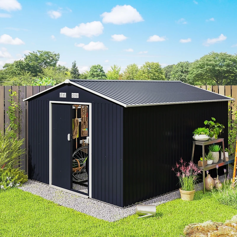 Outsunny 10.6 ft x 9.1 ft Outdoor Metal Storage Shed with 2 Doors,