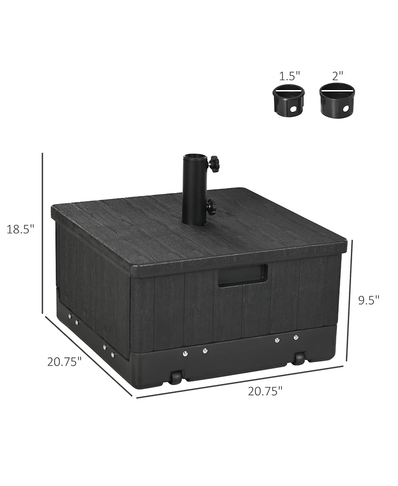 Outsunny 3-in-1 Outdoor Umbrella Base, Coffee End Table, Flower Box Planter, 175lbs Capacity Patio Umbrella Stand Table with Wheels and Handles, Black