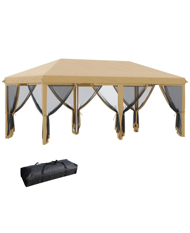 Outsunny Outdoor 10' x 20' Patio Gazebo Outdoor Pop-Up Canopy with Sidewalls, 6 Mesh Walls for Party, Events, Backyard, Lawn