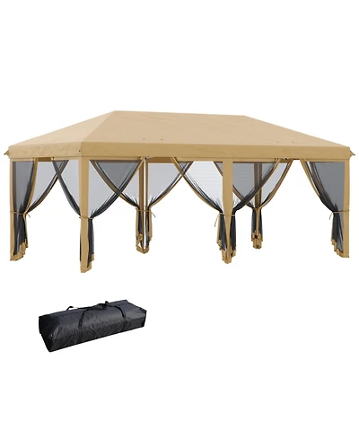 Outsunny Outdoor 10' x 20' Patio Gazebo Outdoor Pop-Up Canopy with Sidewalls, 6 Mesh Walls for Party, Events, Backyard, Lawn