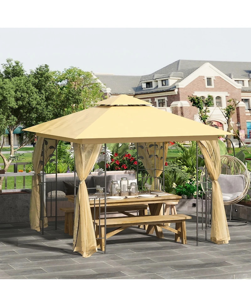 Outsunny 10' x 10' Metal Patio Gazebo, Double Canopy, Tree Motifs