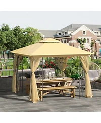Outsunny 10' x 10' Metal Patio Gazebo, Double Canopy, Tree Motifs