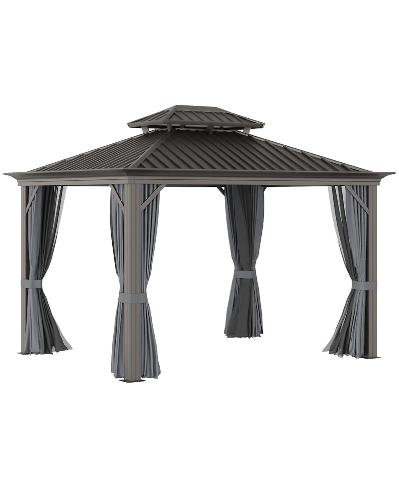 Outsunny 10' x 12' Hardtop Patio Gazebo, Netting Curtains,