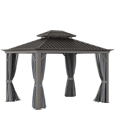 Outsunny 10' x 12' Hardtop Patio Gazebo, Netting Curtains,