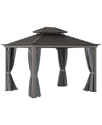 Outsunny 10' x 12' Hardtop Patio Gazebo, Netting Curtains,