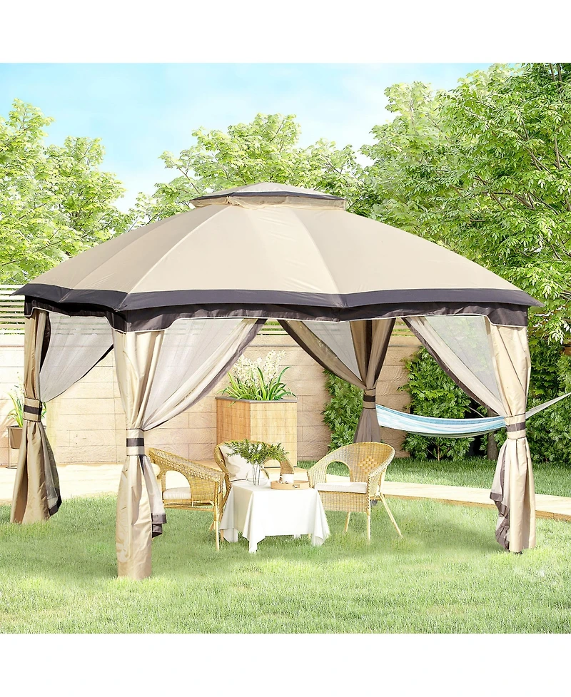 Outsunny 10' x 12' Outdoor Gazebo, Patio Gazebo Canopy Shelter w/ Double Vented Roof, Zippered Mesh Sidewalls, Solid Steel Frame, Beige