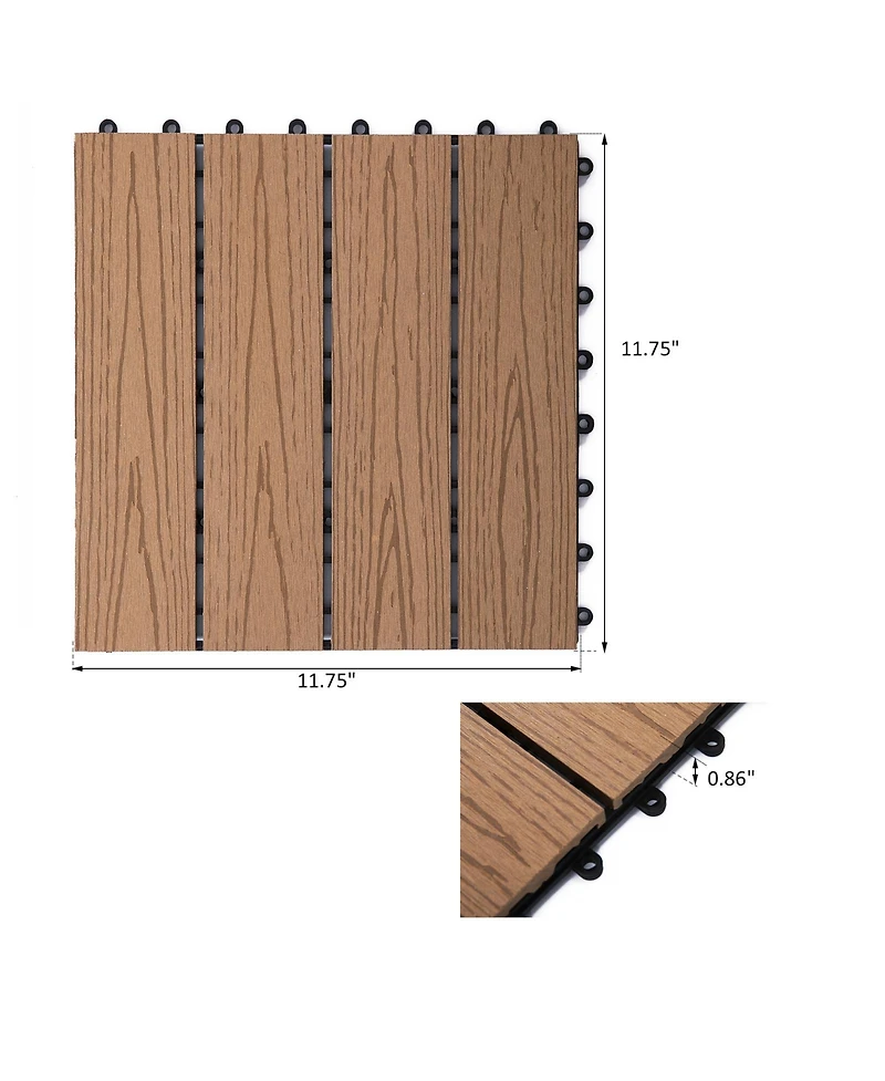 Outsunny 12" 11pc Wood-Plastic Composite Flooring Deck Interlocking Tiles