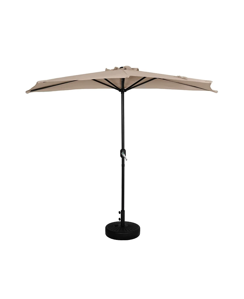 9 Ft Outdoor Half Market Umbrella with Black Round Weight Base Set