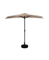9 Ft Outdoor Half Market Umbrella with Black Round Weight Base Set