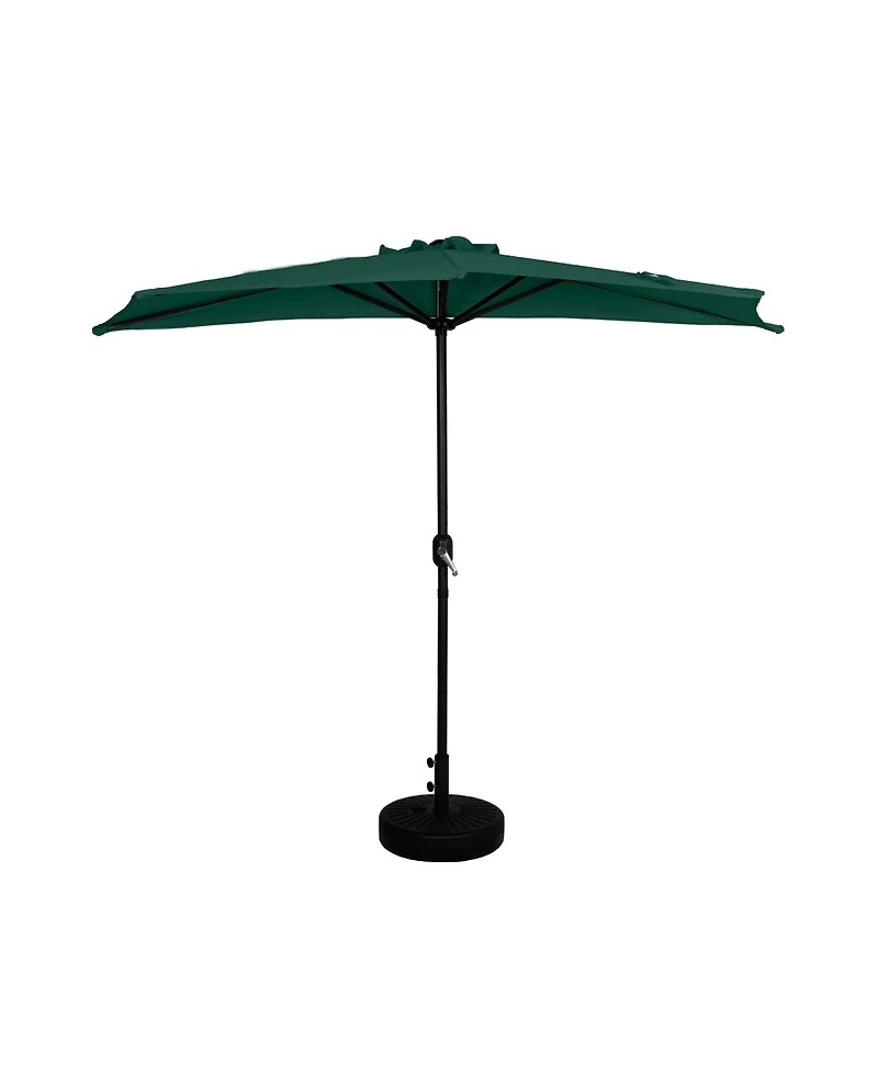 9 Ft Outdoor Half Market Umbrella with Black Round Weight Base Set