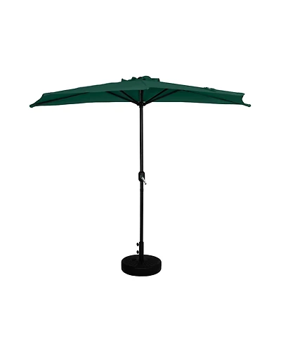 9 Ft Outdoor Half Market Umbrella with Black Round Weight Base Set