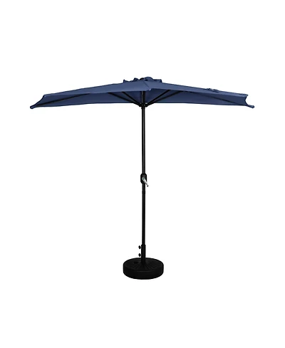 9 Ft Outdoor Half Market Umbrella with Black Round Weight Base Set