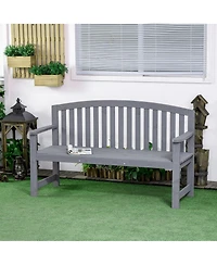 Outsunny 56" Outdoor Wood Bench, 2-Seater Wooden Garden Bench with Slatted Seat, Backrest & Arm Rests for Patio, Porch, Poolside, Balcony, Gray