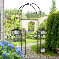 Outsunny Garden Gate Arbor Wedding Arch with Heart Doors Planters,