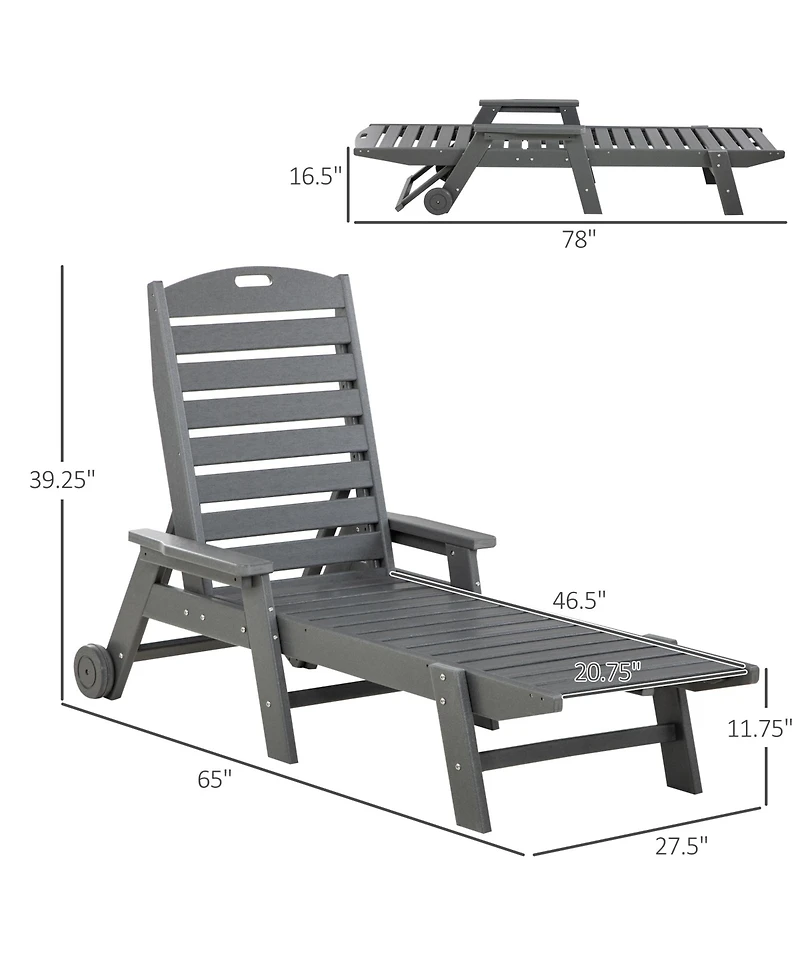 Outsunny Outdoor Chaise Lounge Chair, Waterproof Pool Furniture with Reclining Adjustable Backrest & Wheels for Beach, Tanning, Poolside, Patio, Light