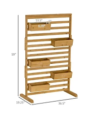 Outsunny Plant Sd with 5 Hanging Planter Boxes Slatted Trellis, Natural