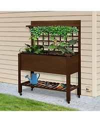 Outsunny 41" Raised Garden Bed with Wheels, Trellis, Storage Shelves,