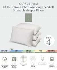 Ella Jayne 100% Cotton Dobby-Box Shell Soft Density Stomach Sleeper Down Alternative 4-Pack Pillow