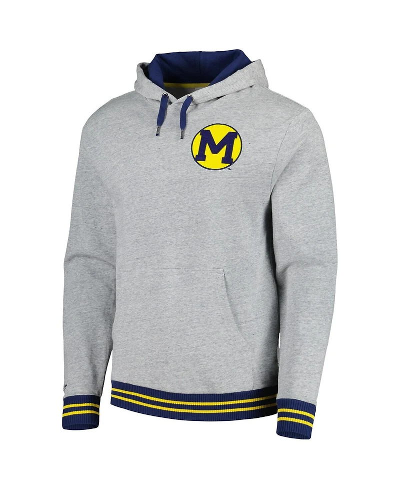 Men's Mitchell & Ness Heather Gray Michigan Wolverines Pullover Hoodie