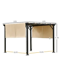 Outsunny 10' x 10' Outdoor Retractable Pergola Canopy with Sun Shade Unique Design Canopy Patio Metal Shelter for Garden Porch Beach