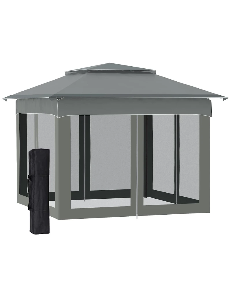 Outsunny 11' x 11' Pop Up Gazebo Outdoor Canopy Shelter with 2-Tier Soft Top, and Removable Zipper Netting, Event Tent with Large Shade, and Storage B