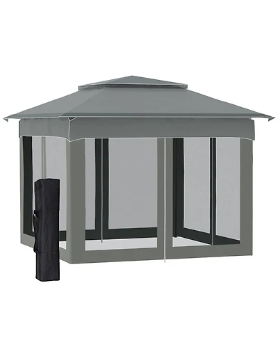 Outsunny 11' x 11' Pop Up Gazebo Outdoor Canopy Shelter with 2-Tier Soft Top, and Removable Zipper Netting, Event Tent with Large Shade, and Storage B