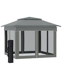 Outsunny 11' x 11' Pop Up Gazebo Outdoor Canopy Shelter with 2-Tier Soft Top, and Removable Zipper Netting, Event Tent with Large Shade, and Storage B