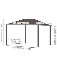 Outsunny 10'x12' Hardtop Gazebo, Mesh, Curtains, Steel Slat Canopy, Dark