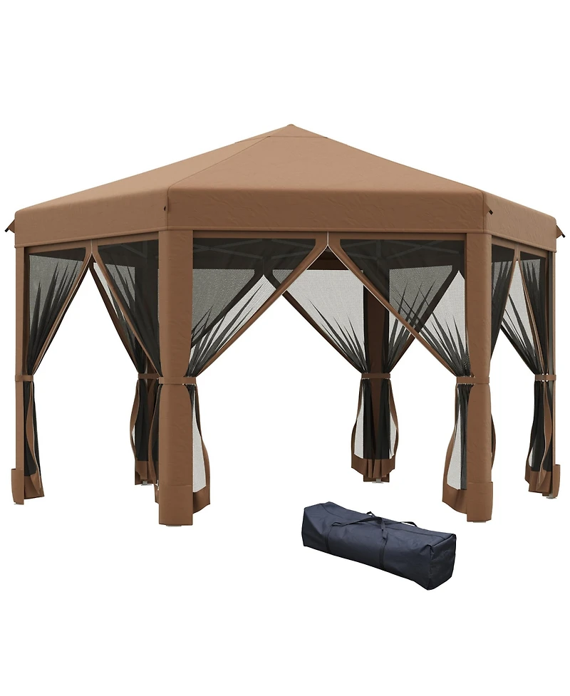 Outsunny 13' x 13' Pop Up Hexagonal Canopy Tent w/ Mesh Sidewalls