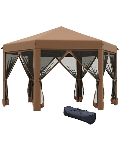 Outsunny 13' x 13' Pop Up Hexagonal Canopy Tent w/ Mesh Sidewalls